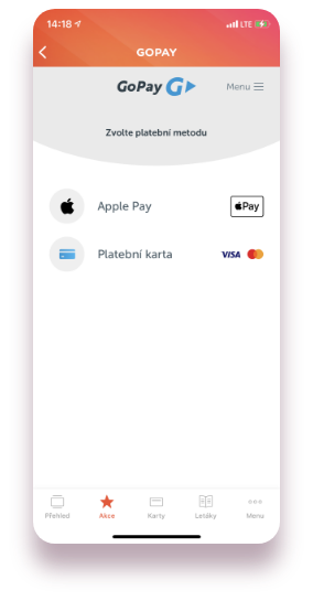 Zaplaťte kupón pomocí platební karty/Apple Pay